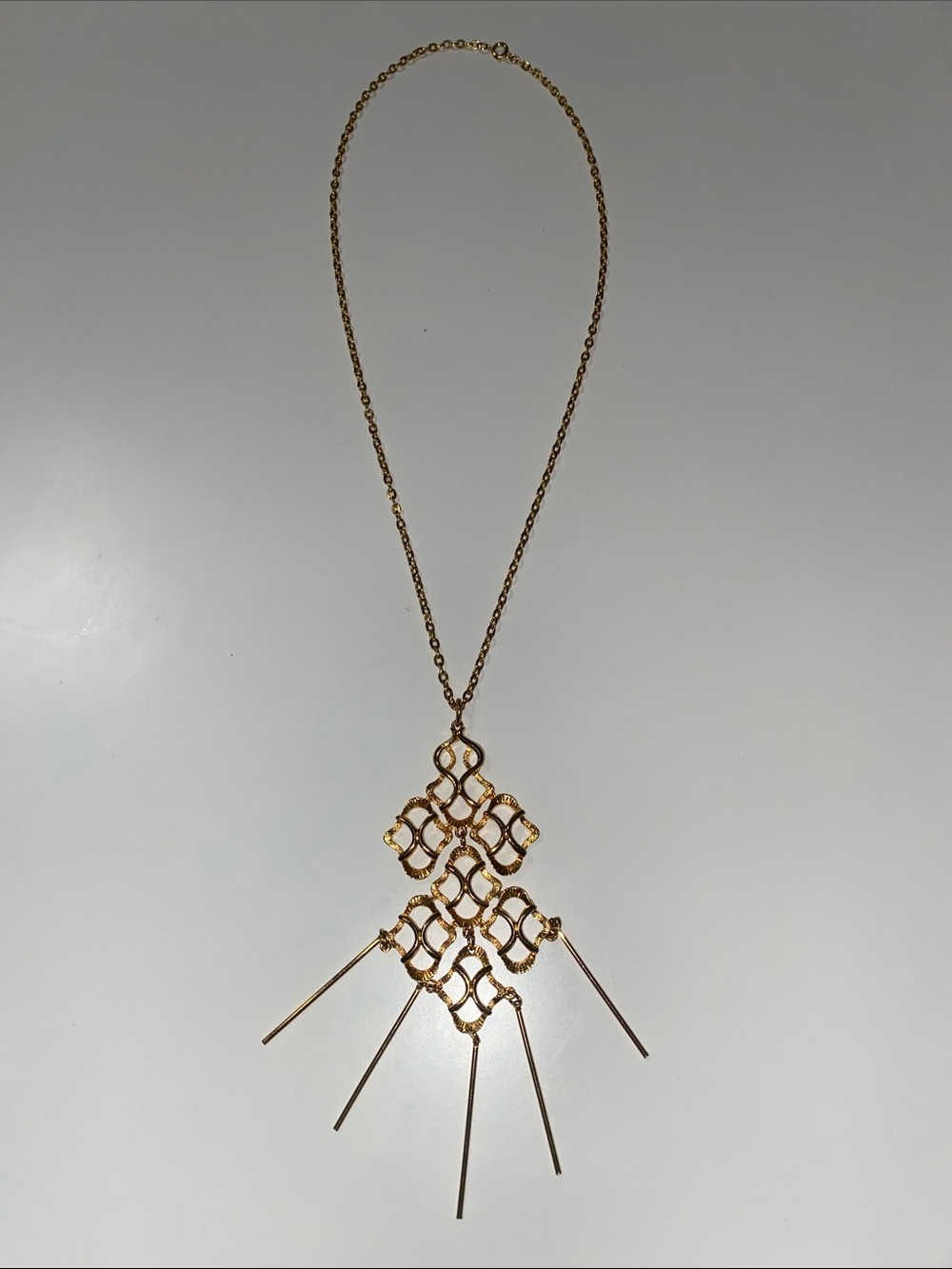 Gold Statement Pendant Necklace - Elegant Lattice Fringe